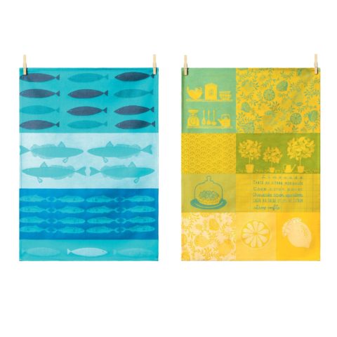 Lot de 2 torchons artisanaux – Les citrons verts & les poissons
