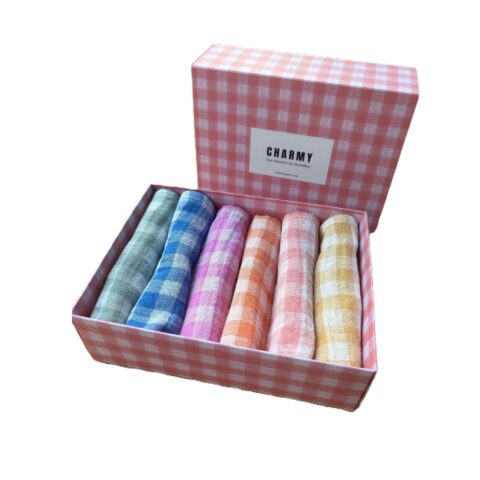 Coffret de 6 serviettes en gaze de coton vichy