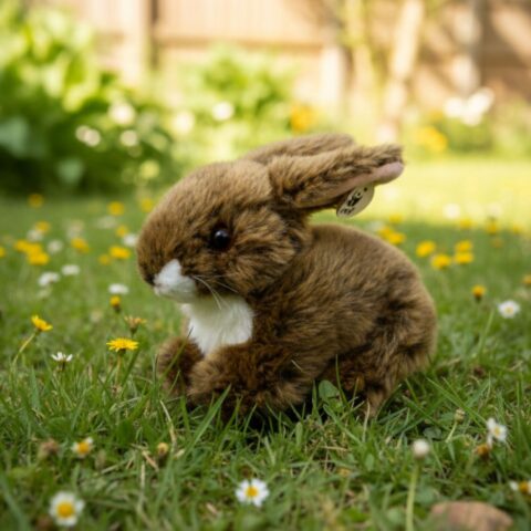 Peluche lièvre marron couché